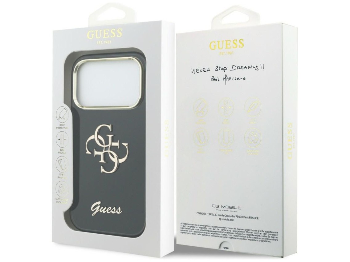 Funda met�lica Guess IML 4G Script para iPhone 17 Pro - negra