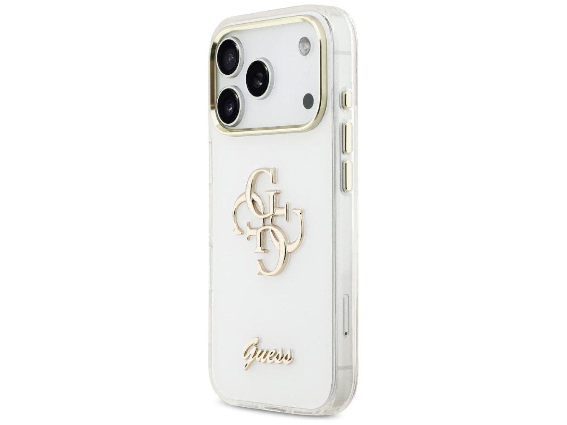 Capa metálica Guess IML 4G Script para iPhone 17 Pro - Branca