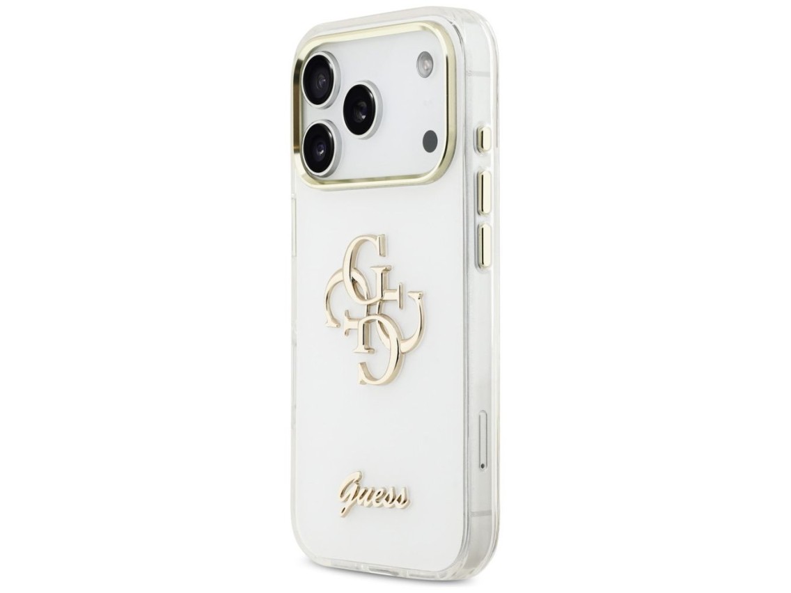 Capa met�lica Guess IML 4G Script para iPhone 17 Pro - Branca
