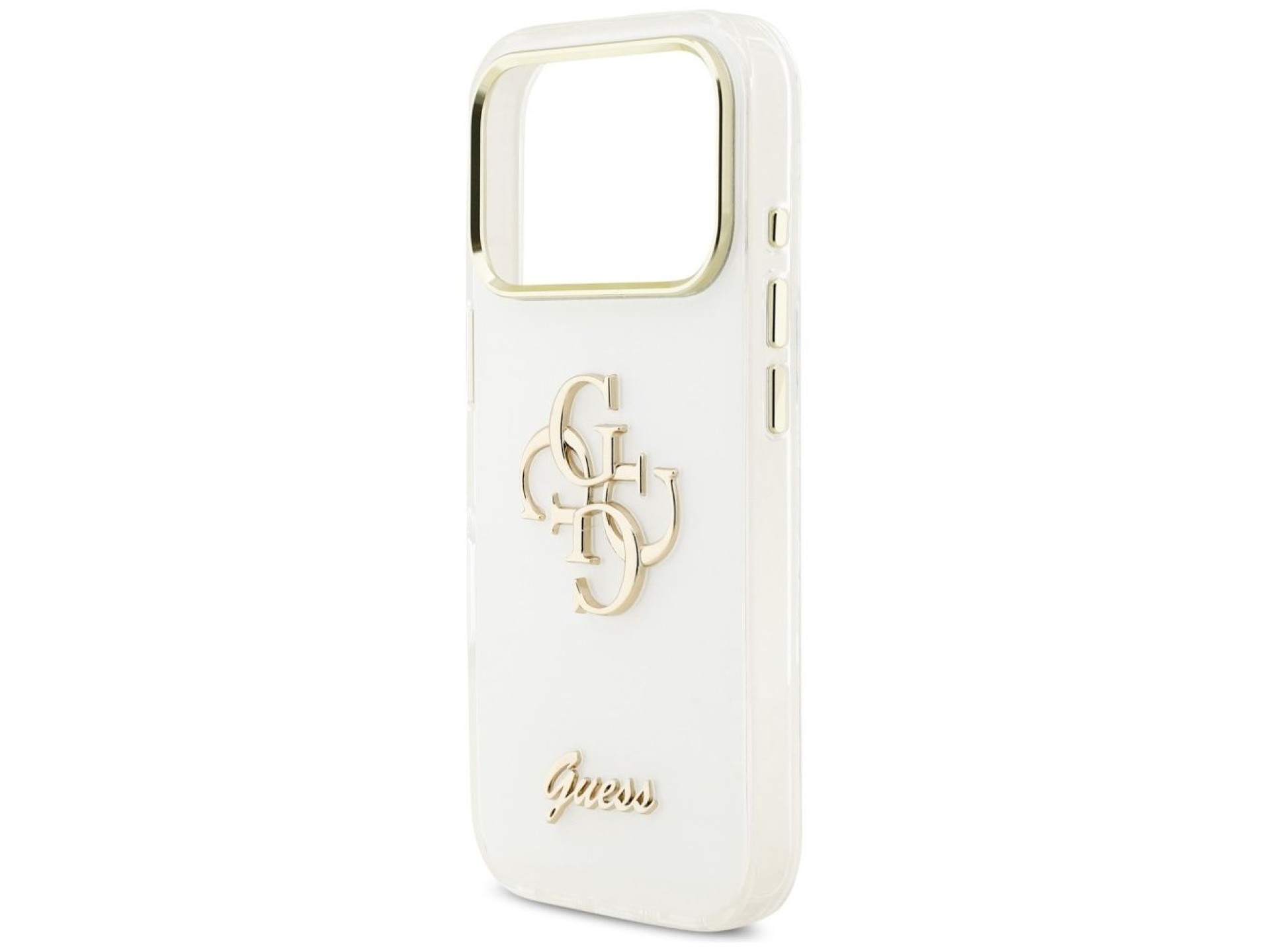 Capa metálica Guess IML 4G Script para iPhone 17 Pro - Branca