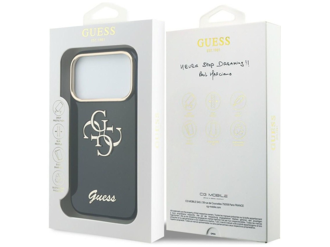 Funda metálica Guess IML 4G Script para iPhone 17 Pro - Azul