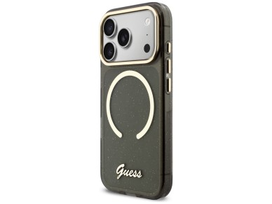 Capa Guess IML Glitters Script Strap MagSafe para iPhone 17 Pro - Preta