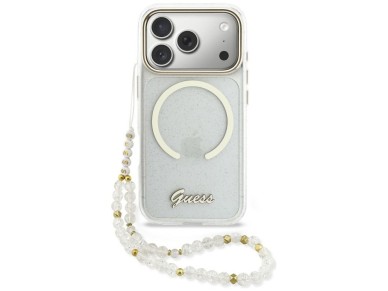 Capa Guess IML Glitters Script Strap MagSafe para iPhone 17 Pro - Transparente Capa Guess IML Glitters Script Strap MagSafe para iPhone 17 Pro - Transparente