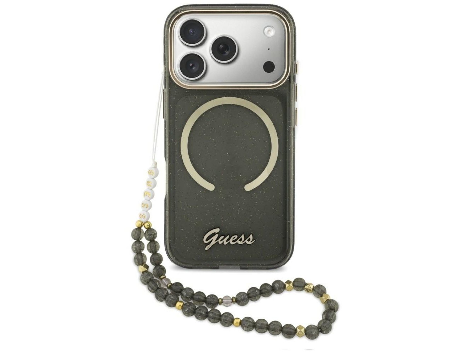 Funda Guess IML Glitters Script Strap MagSafe para iPhone 17 Pro - Negra