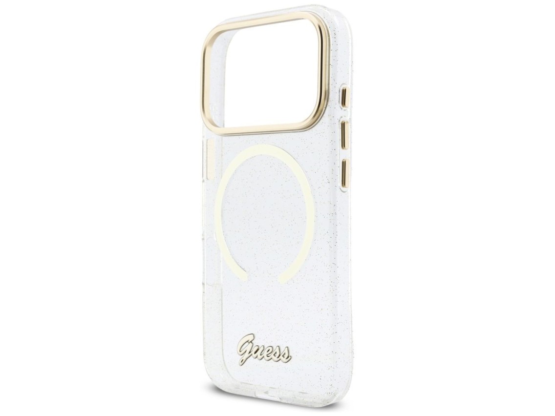 Funda Guess IML Glitters Script Strap MagSafe para iPhone 17 Pro - Transparente