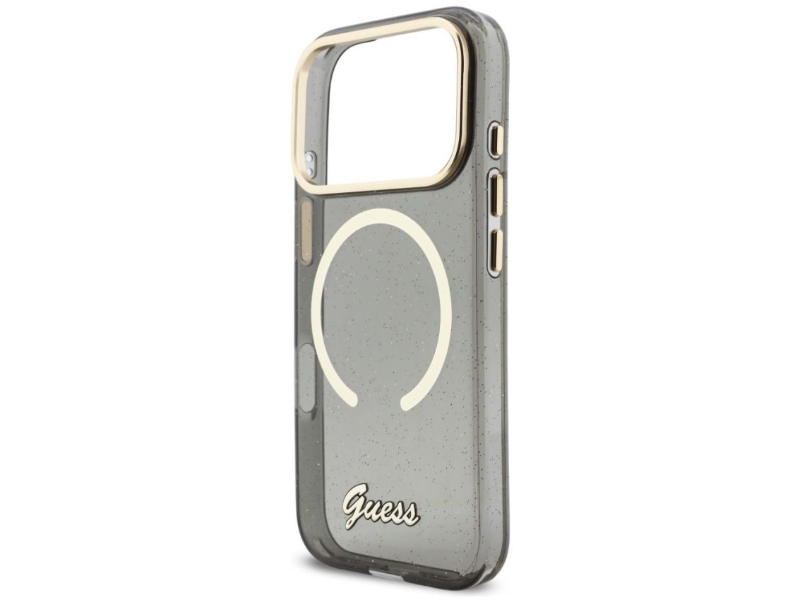 Funda Guess IML Glitters Script Strap MagSafe para iPhone 17 Pro - Negra