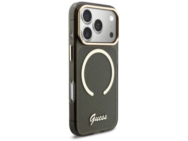 Capa Guess IML Glitters Script Strap MagSafe para iPhone 17 Pro - Preta