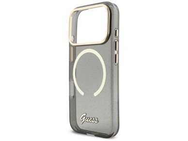 Capa Guess IML Glitters Script Strap MagSafe para iPhone 17 Pro - Preta