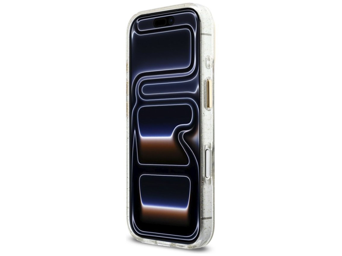 Funda Guess IML Glitters Script Strap MagSafe para iPhone 17 Pro - Transparente