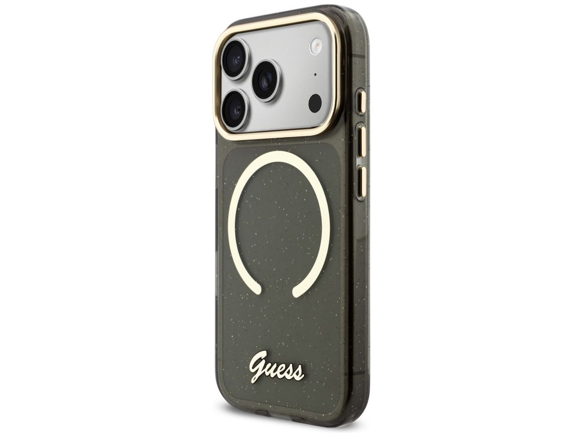 Funda Guess IML Glitters Script Strap MagSafe para iPhone 17 Pro - Negra