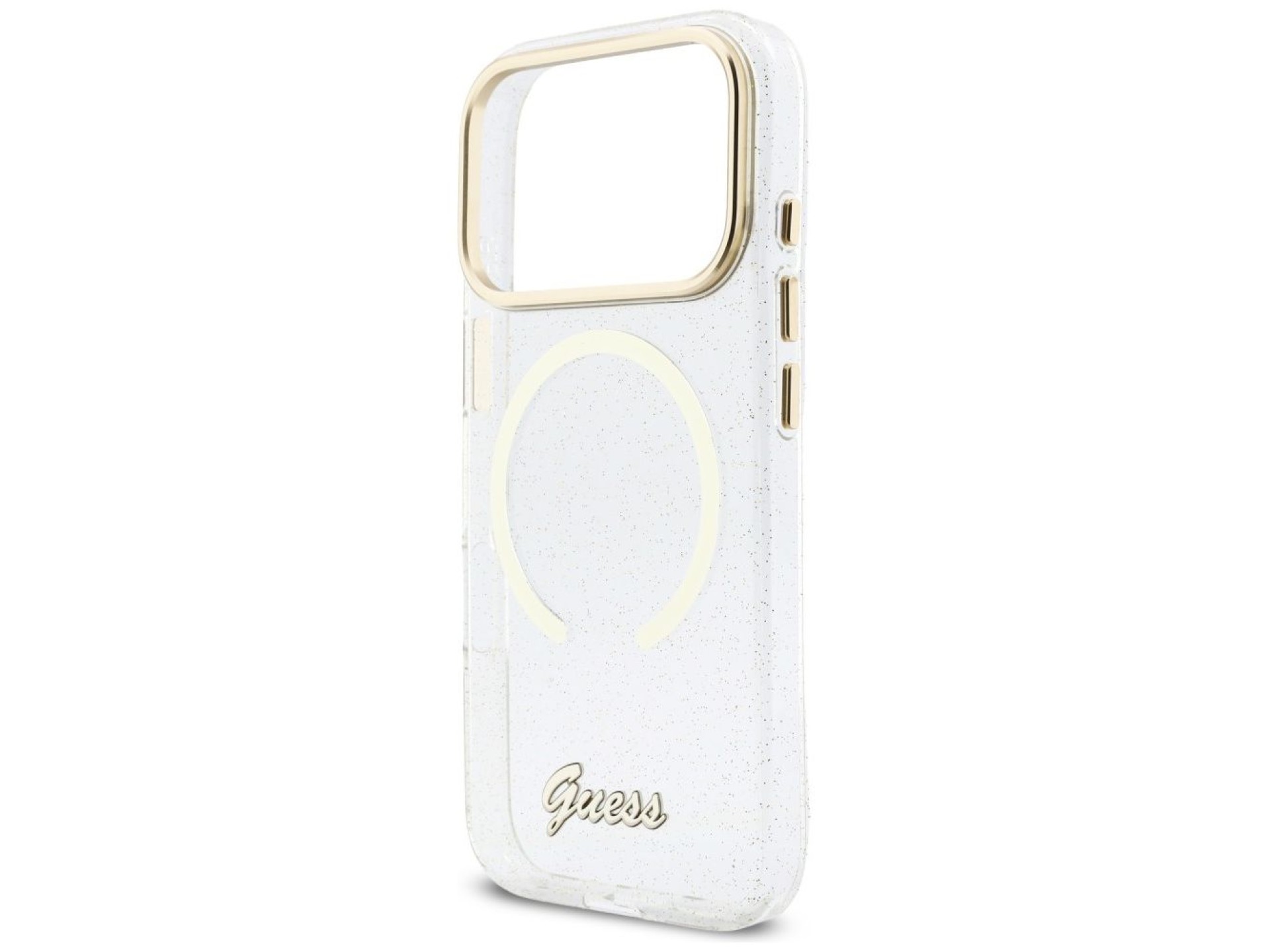 Funda Guess IML Glitters Script Strap MagSafe para iPhone 17 Pro - Transparente