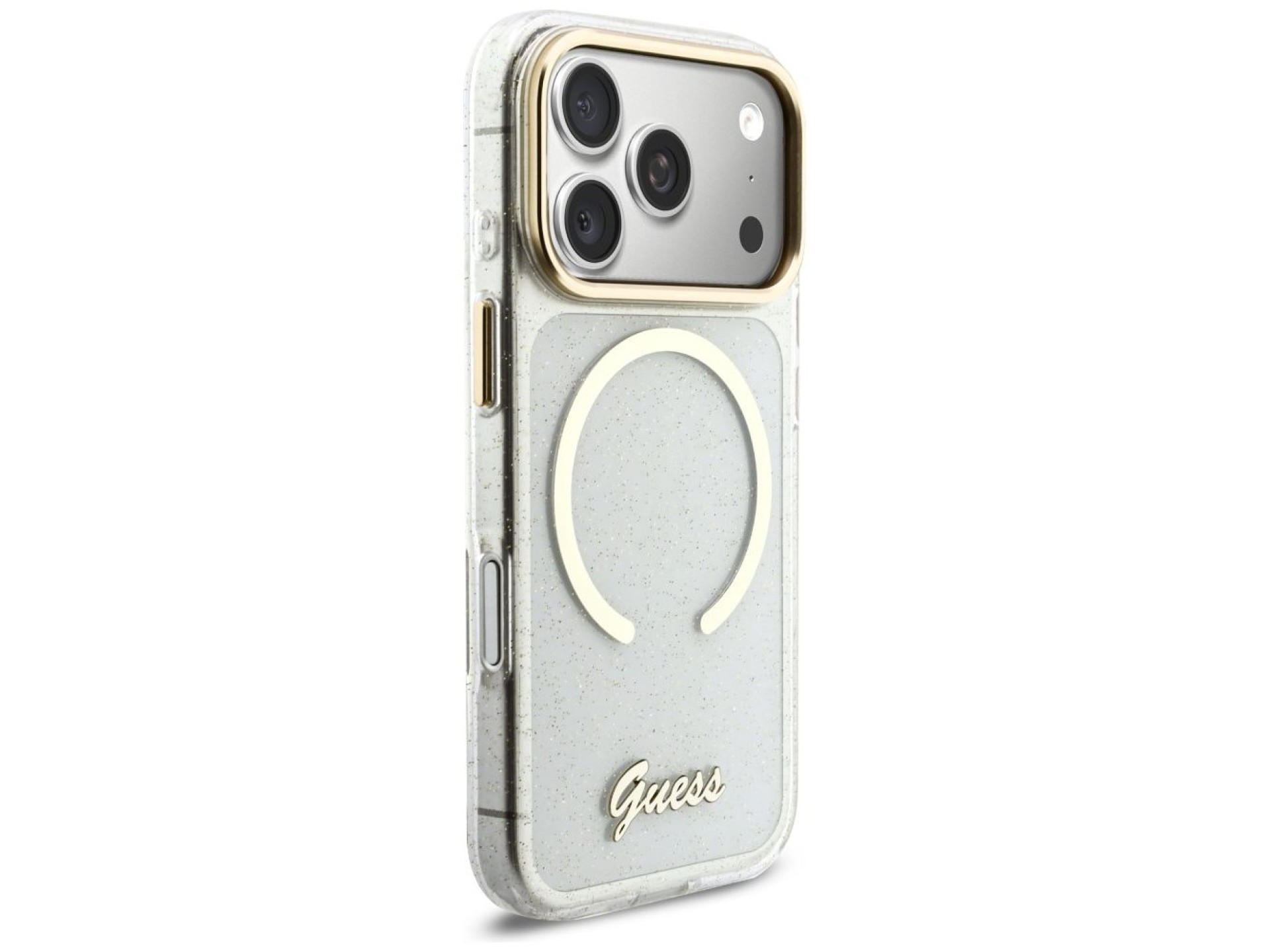 Funda Guess IML Glitters Script Strap MagSafe para iPhone 17 Pro - Transparente
