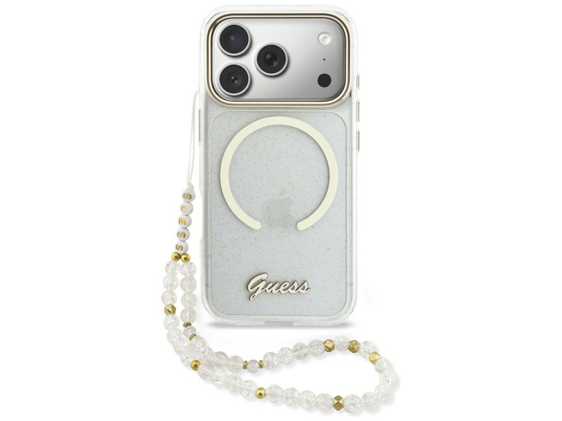 Funda Guess IML Glitters Script Strap MagSafe para iPhone 17 Pro - Transparente