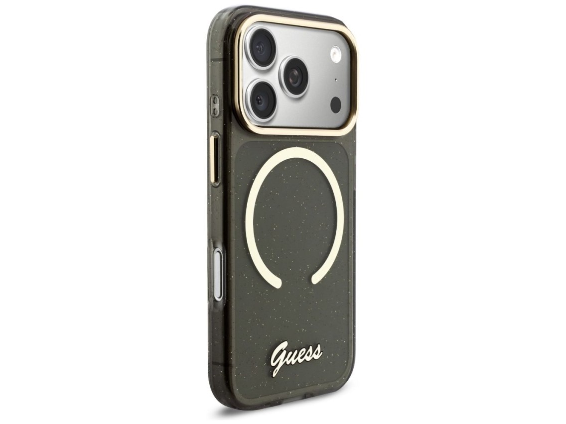 Funda Guess IML Glitters Script Strap MagSafe para iPhone 17 Pro - Negra