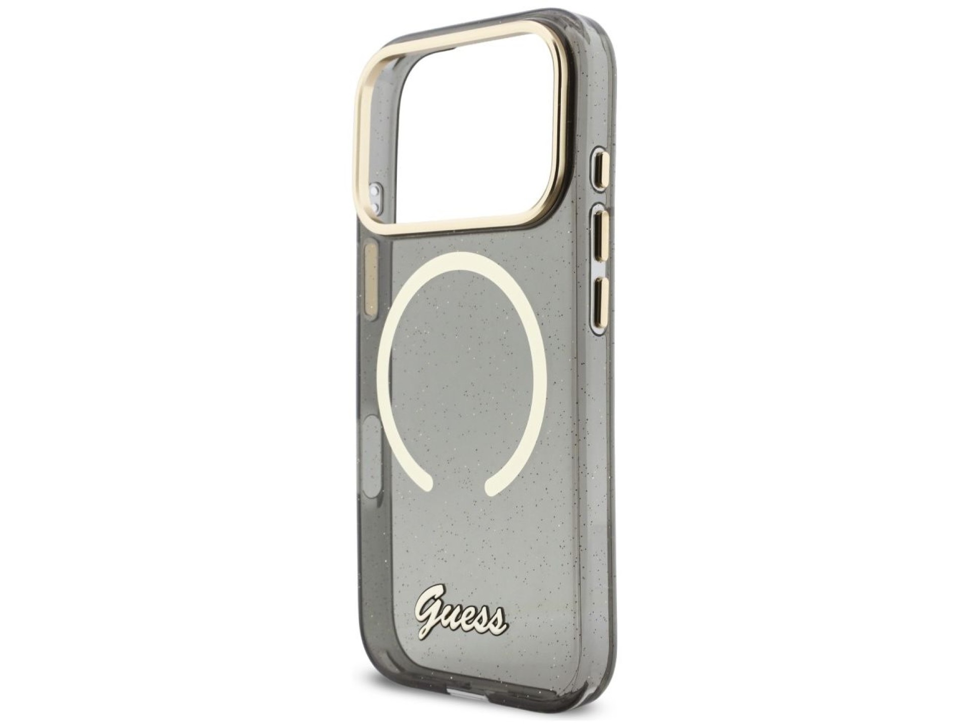 Funda Guess IML Glitters Script Strap MagSafe para iPhone 17 Pro - Negra