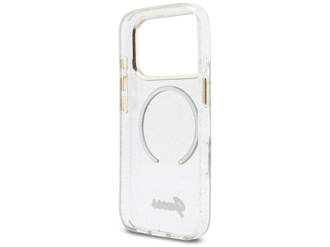 Funda Guess IML Glitters Script Strap MagSafe para iPhone 17 Pro - Transparente