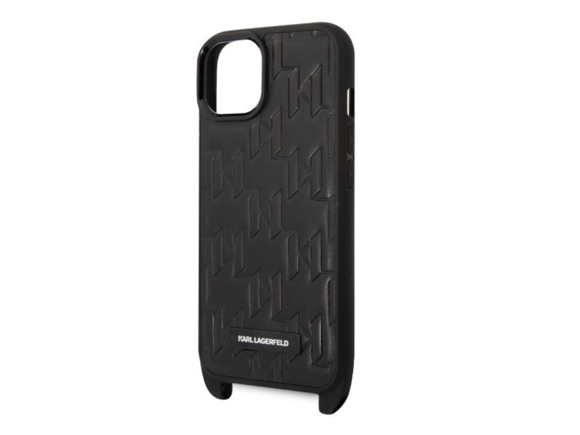 Funda con correa y placa con el logotipo de Karl Lagerfeld para iPhone 14 / 15 / 13 de 6,1" - Negra