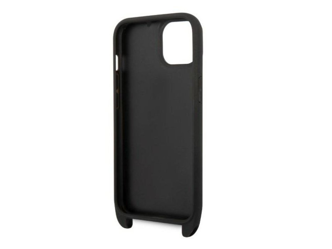 Funda con correa y placa con el logotipo de Karl Lagerfeld para iPhone 14 / 15 / 13 de 6,1" - Negra