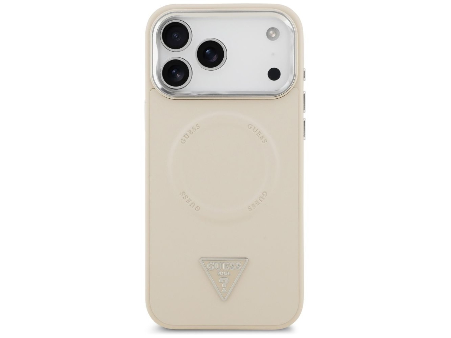 Capa MagSafe com Logo Triangular da Guess para iPhone 17 Pro - Bege