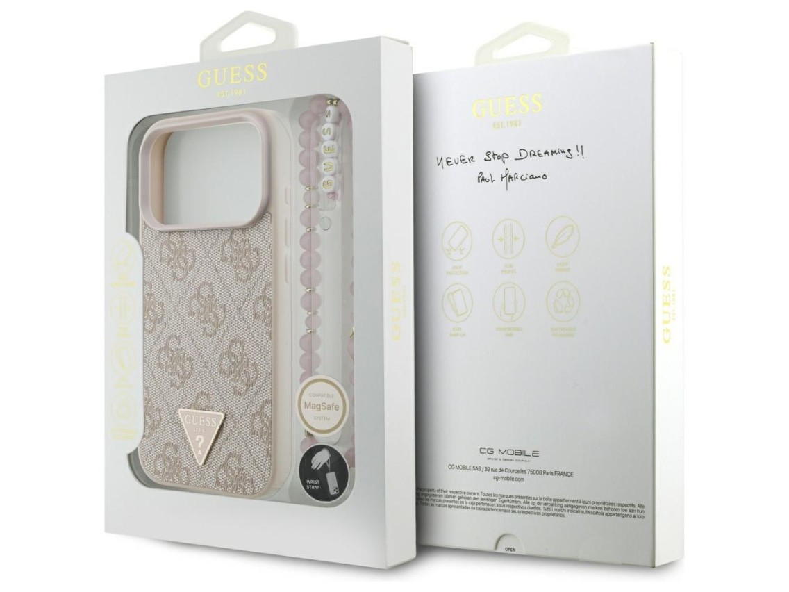 Capa Guess 4G com alça e logo triangular MagSafe para iPhone 17 Pro - Rosa
