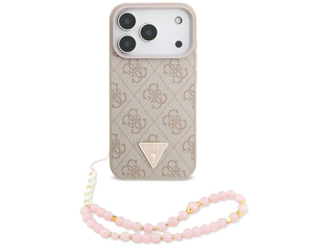 Capa Guess 4G com alça e logo triangular MagSafe para iPhone 17 Pro - Rosa