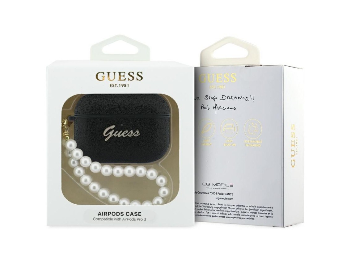 Guess Glitter Pearl Strap Case for AirPods Pro 3 - Black