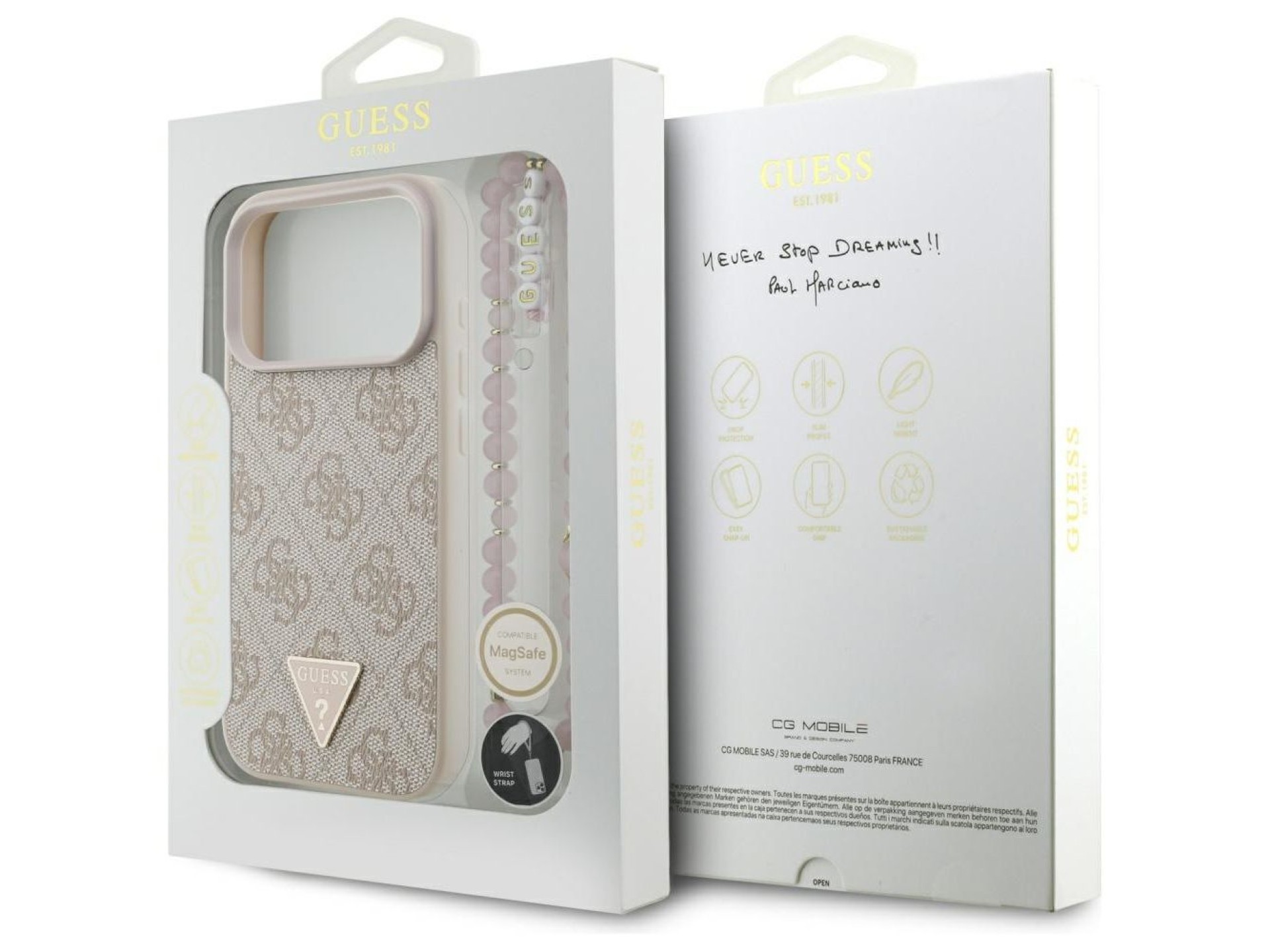 Capa Guess 4G com alça e logo triangular MagSafe para iPhone 17 Pro - Rosa