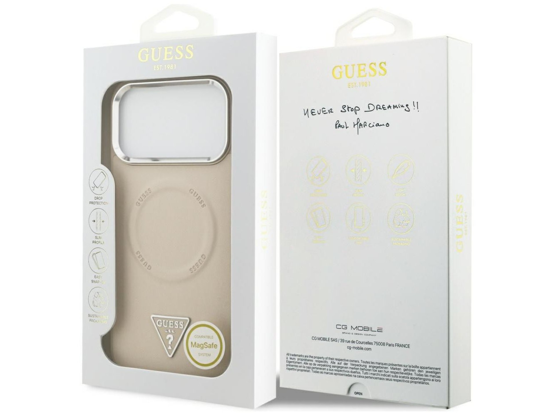 Capa MagSafe com Logo Triangular da Guess para iPhone 17 Pro - Bege