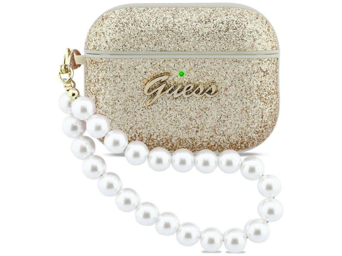 Funda Guess Glitter Pearl con correa para AirPods Pro 3 - Dorada