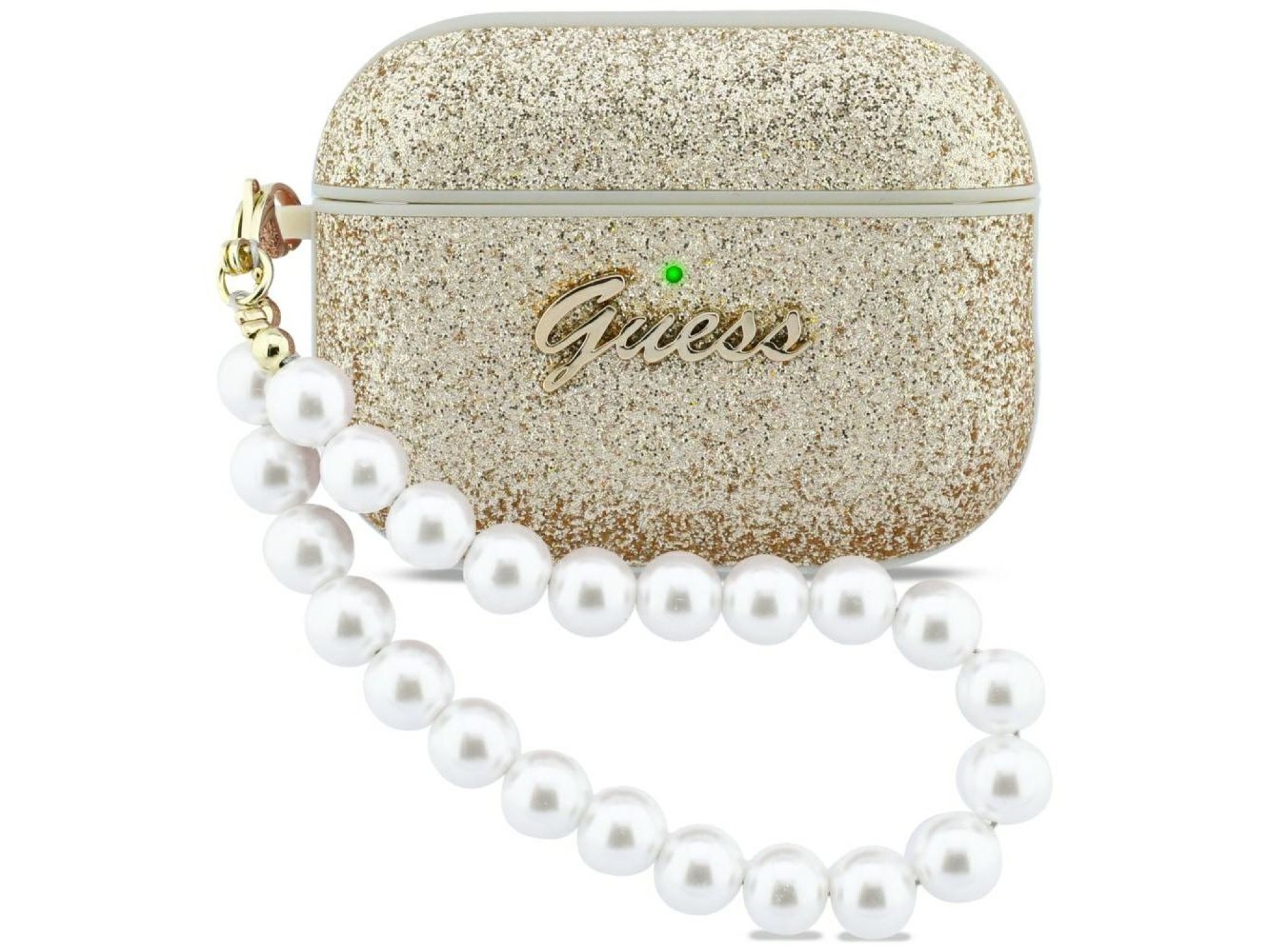 Funda Guess Glitter Pearl con correa para AirPods Pro 3 - Dorada