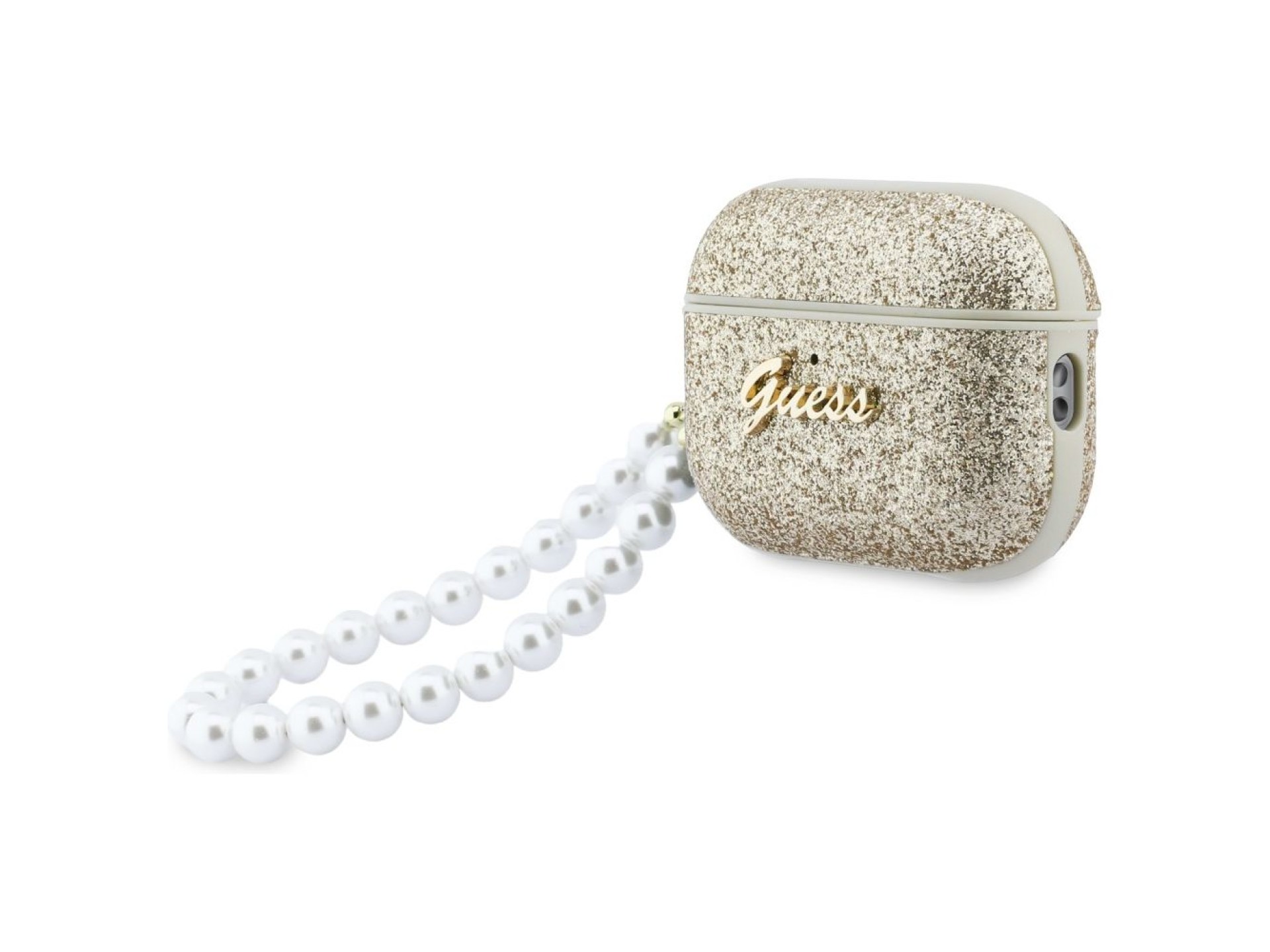 Funda Guess Glitter Pearl con correa para AirPods Pro 3 - Dorada