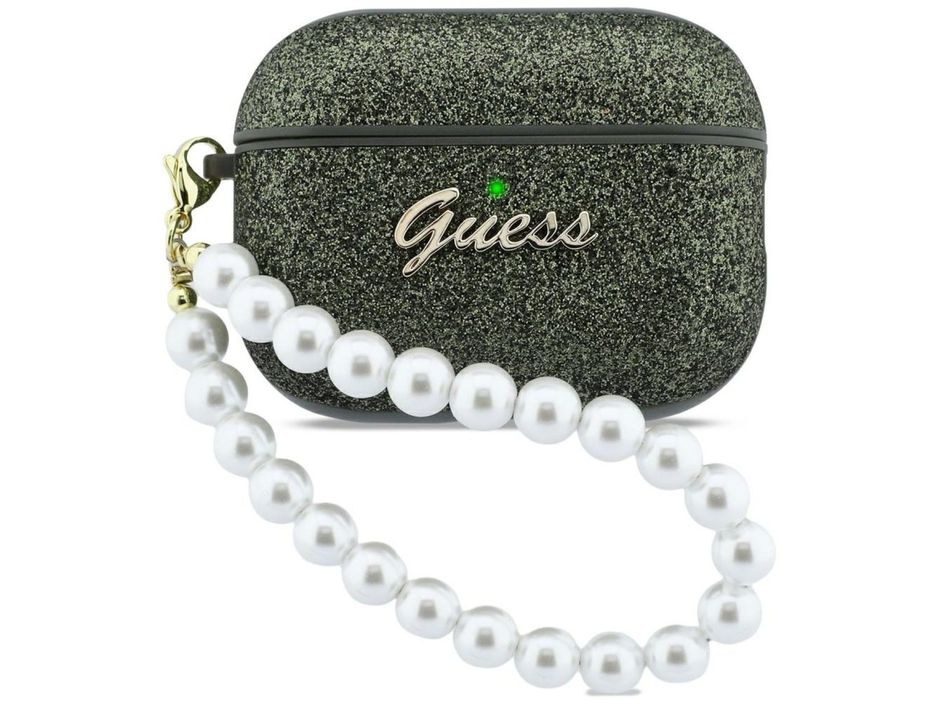 Funda Guess Glitter Pearl con correa para AirPods Pro 3 - Negra y brillante