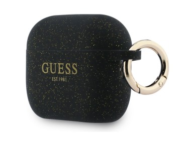 Funda de silicona con purpurina y anillo de Guess para AirPods Pro 3 - Negra