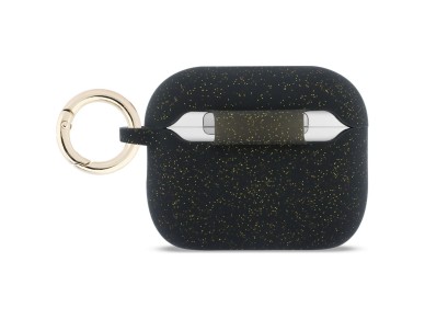Funda de silicona con purpurina y anillo de Guess para AirPods Pro 3 - Negra