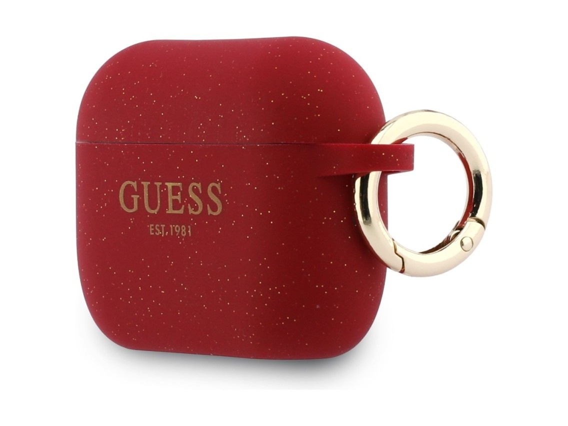 Guess Silicone Glitter Ring Case for AirPods Pro 3 - Red and Glitter