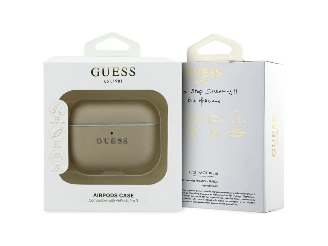Capa Guess Granulada com Logo Clássico e Gancho para AirPods Pro 3 - dourada