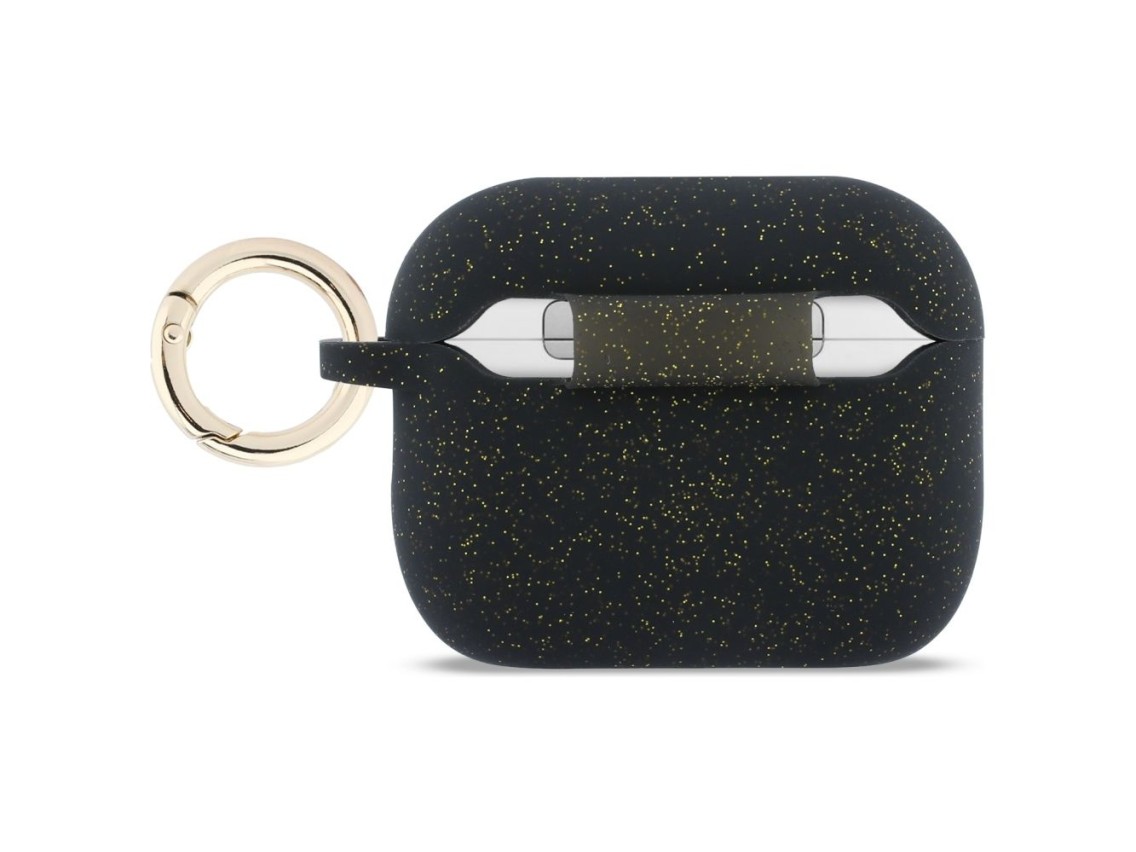 Funda de silicona con purpurina y anillo de Guess para AirPods Pro 3 - Negra