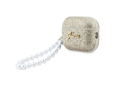 Funda Guess Glitter Pearl con correa para AirPods Pro 3 - Dorada