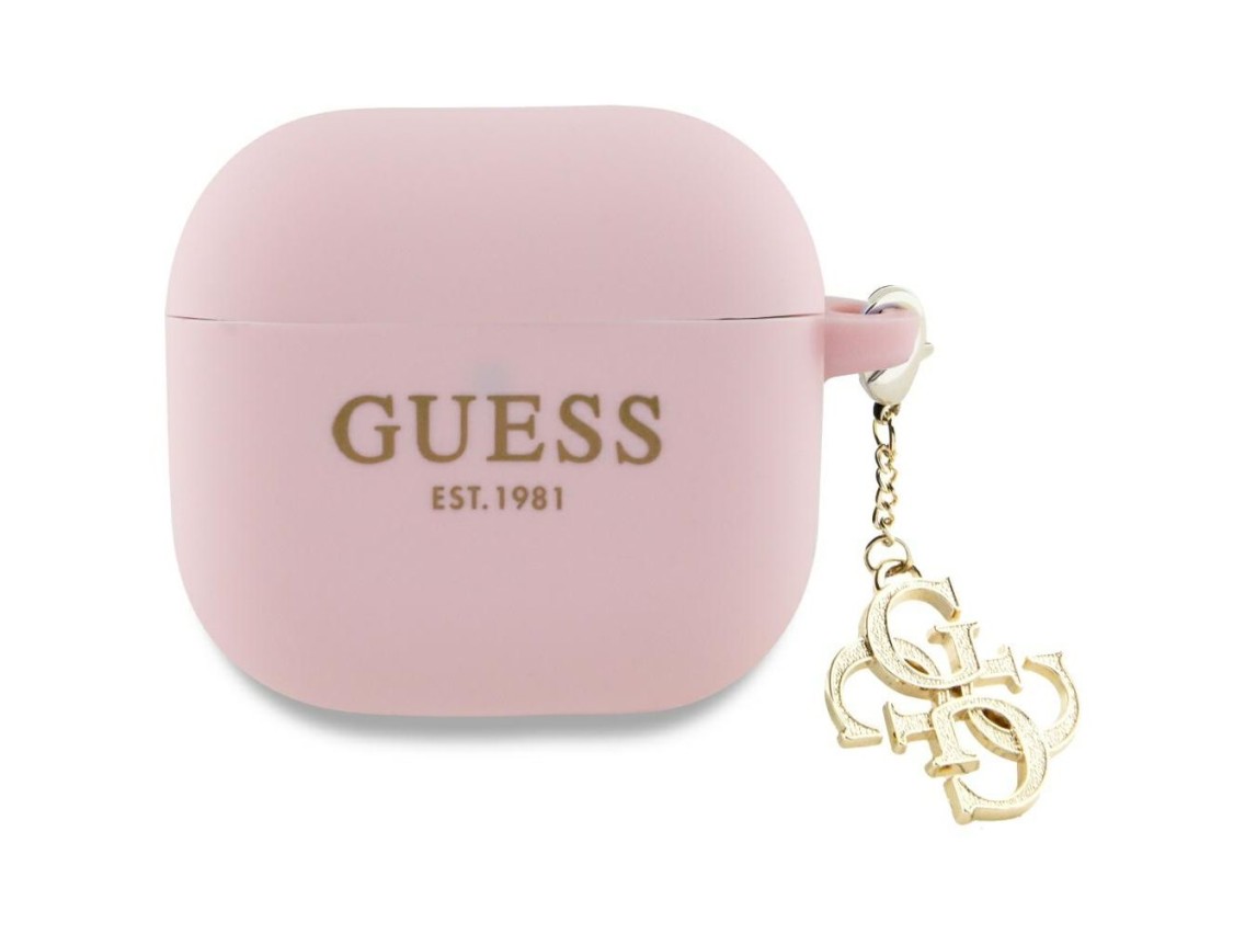 Capa de silicone Guess para AirPods 4, modelo 4G Charm - rosa