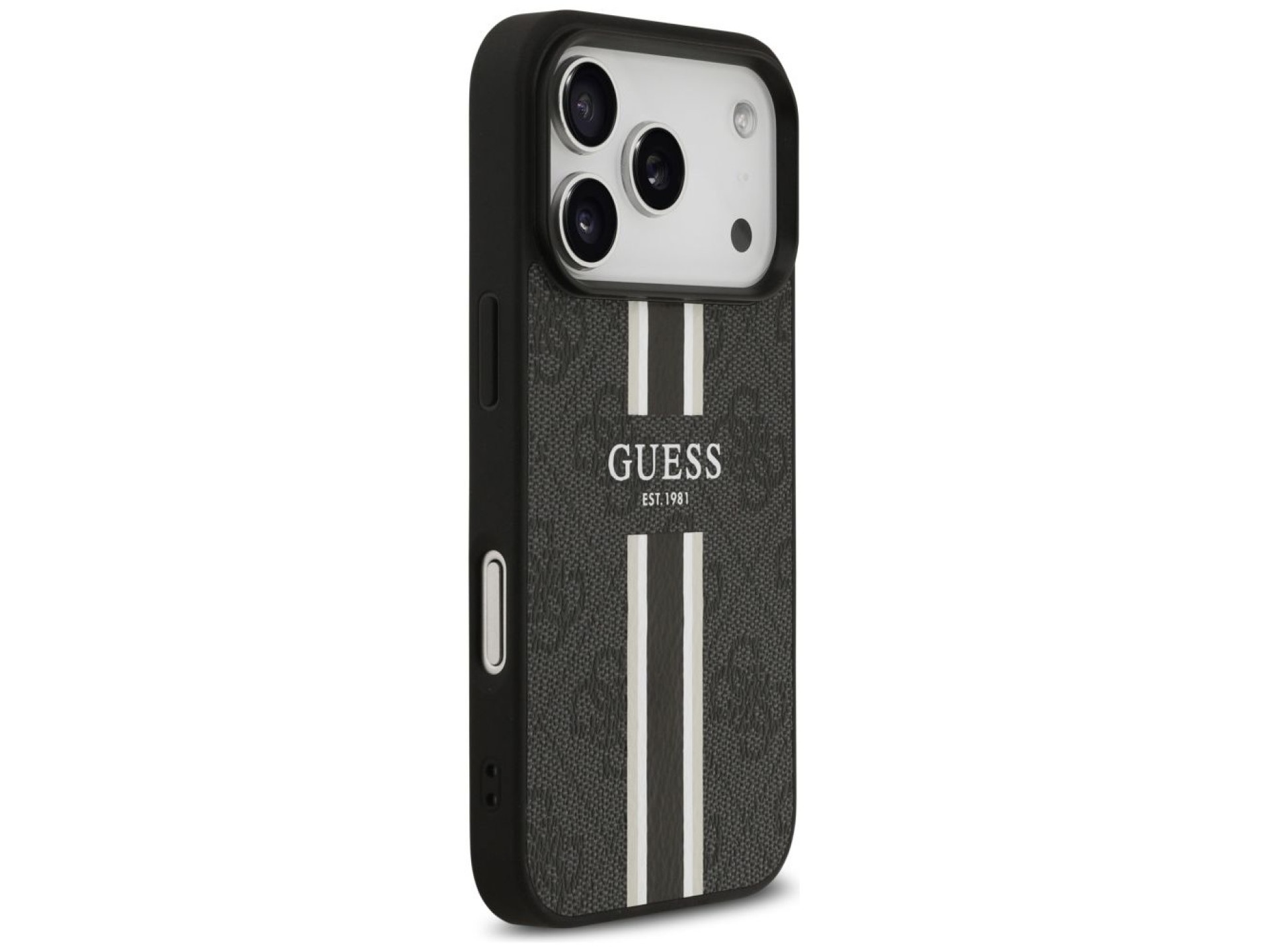 Capa Guess 4G com estampa de listras e MagSafe para iPhone 17 Pro - preta