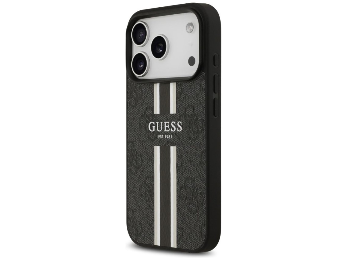 Capa Guess 4G com estampa de listras e MagSafe para iPhone 17 Pro - preta