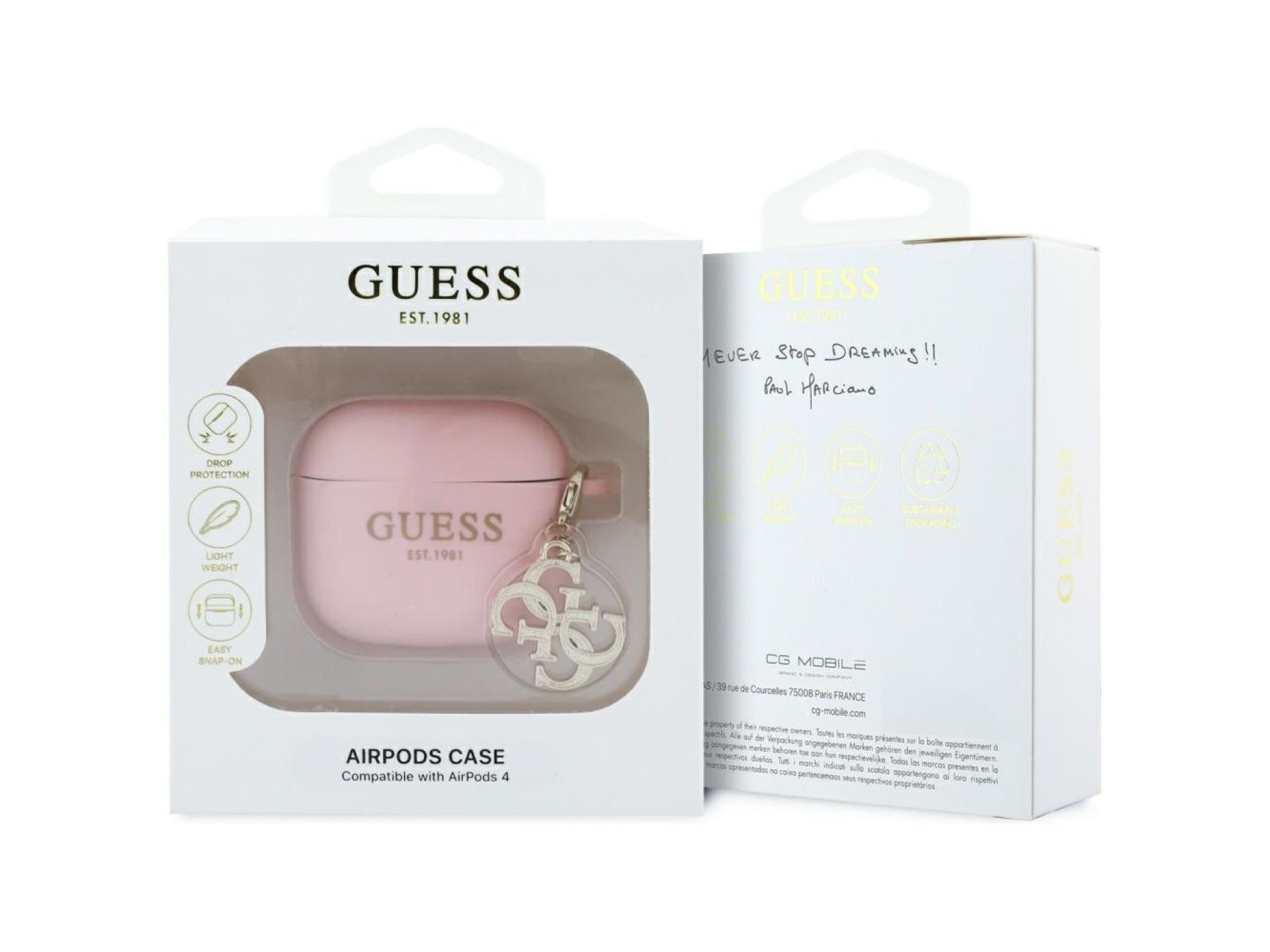 Capa de silicone Guess para AirPods 4, modelo 4G Charm - rosa