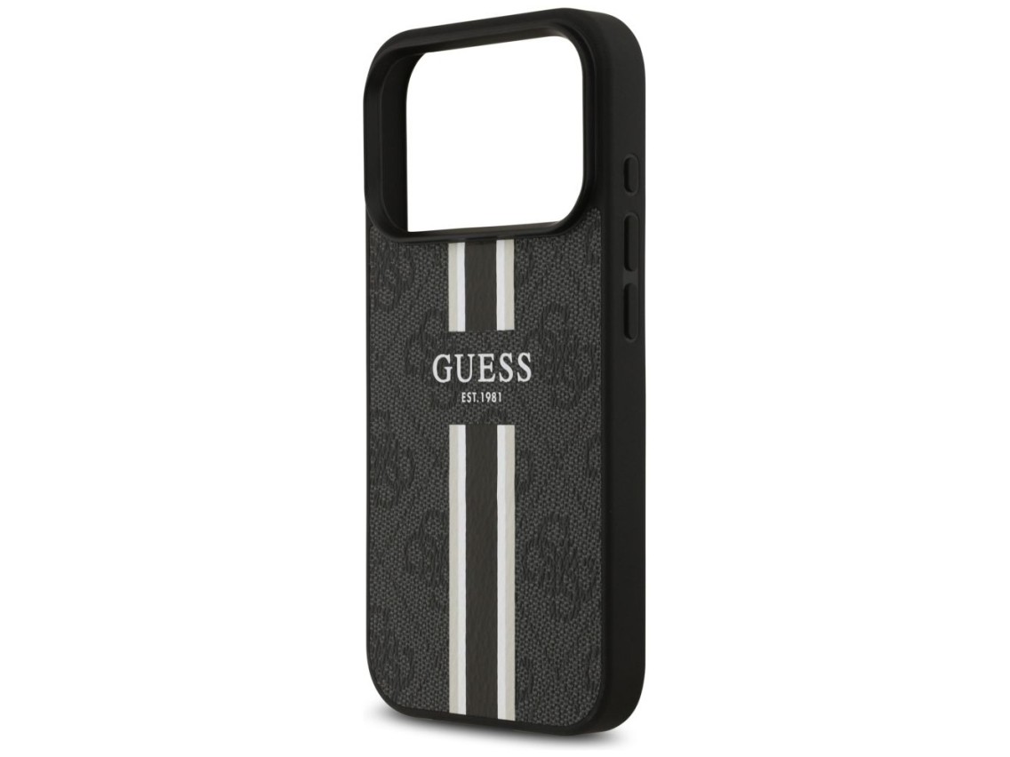 Capa Guess 4G com estampa de listras e MagSafe para iPhone 17 Pro - preta