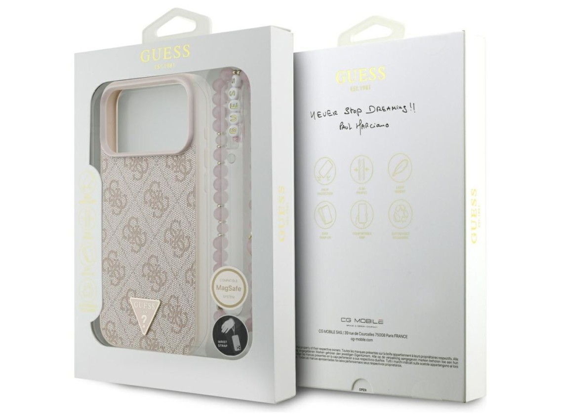 Guess 4G Strap Triangle Logo MagSafe Case for iPhone 17 Pro Max - Pink