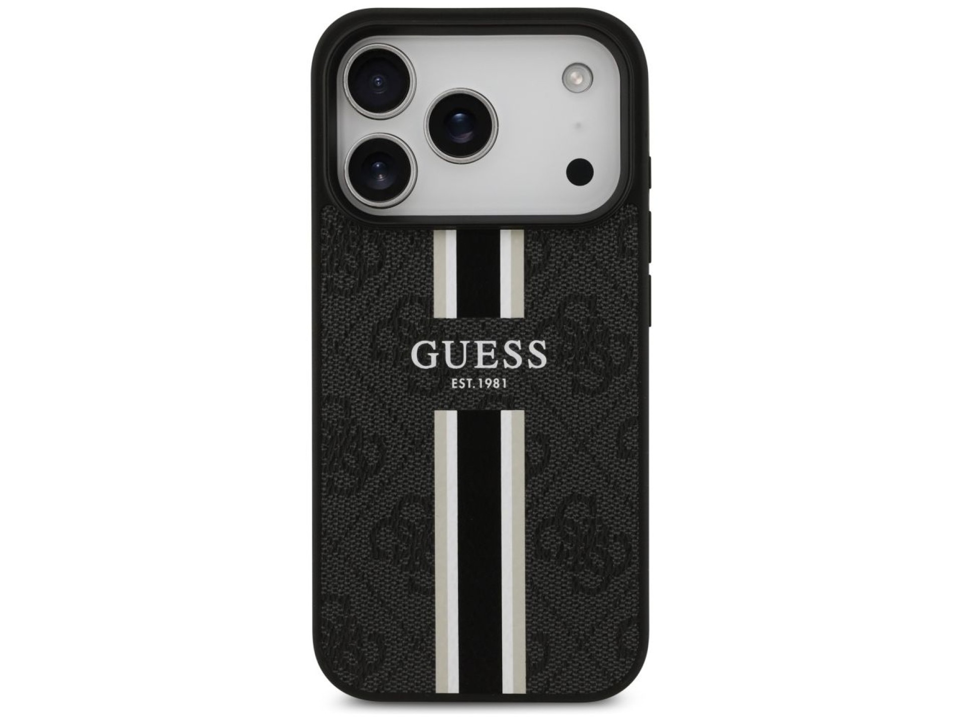Capa Guess 4G com estampa de listras e MagSafe para iPhone 17 Pro - preta