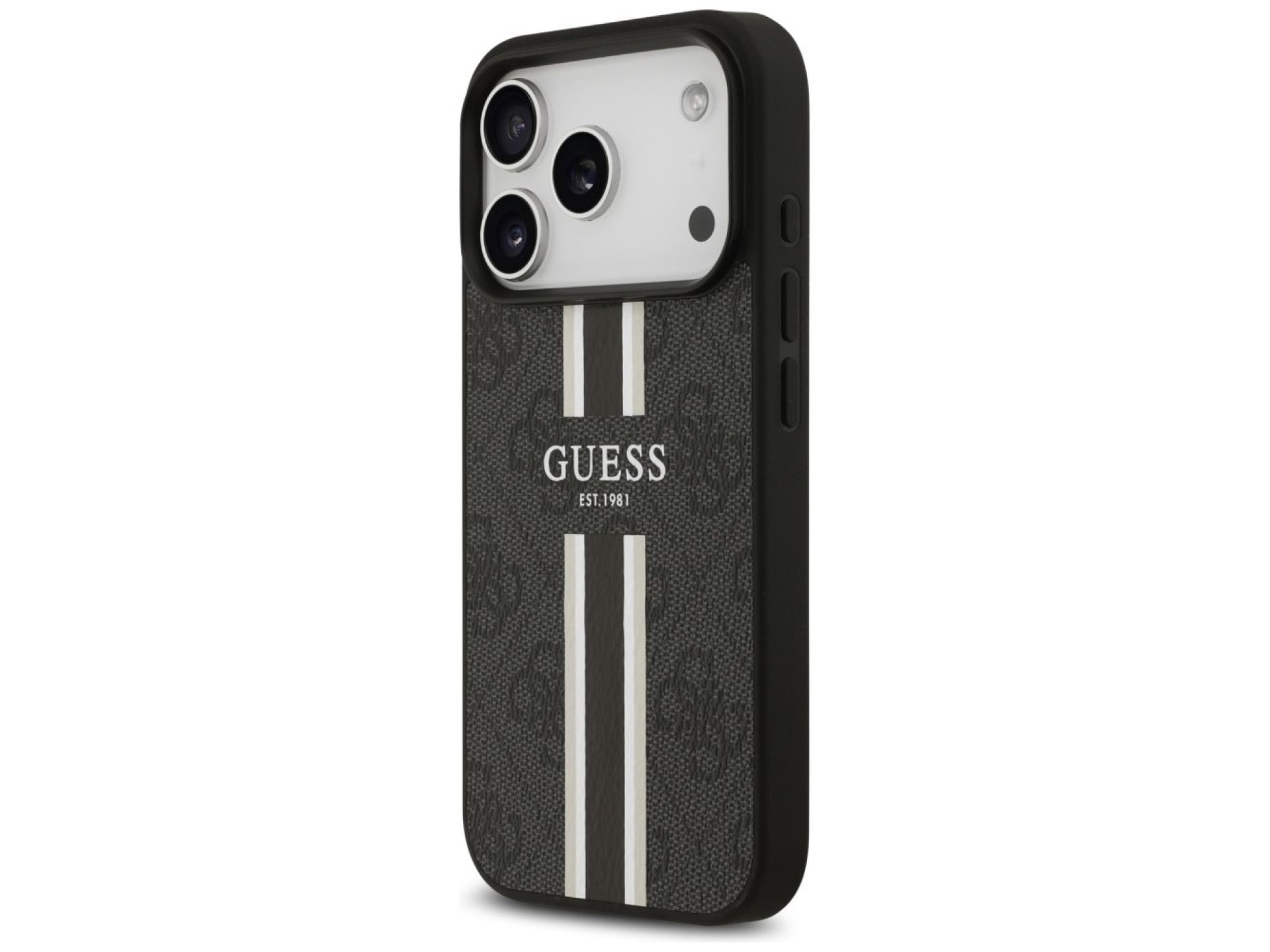 Capa Guess 4G com estampa de listras e MagSafe para iPhone 17 Pro - preta