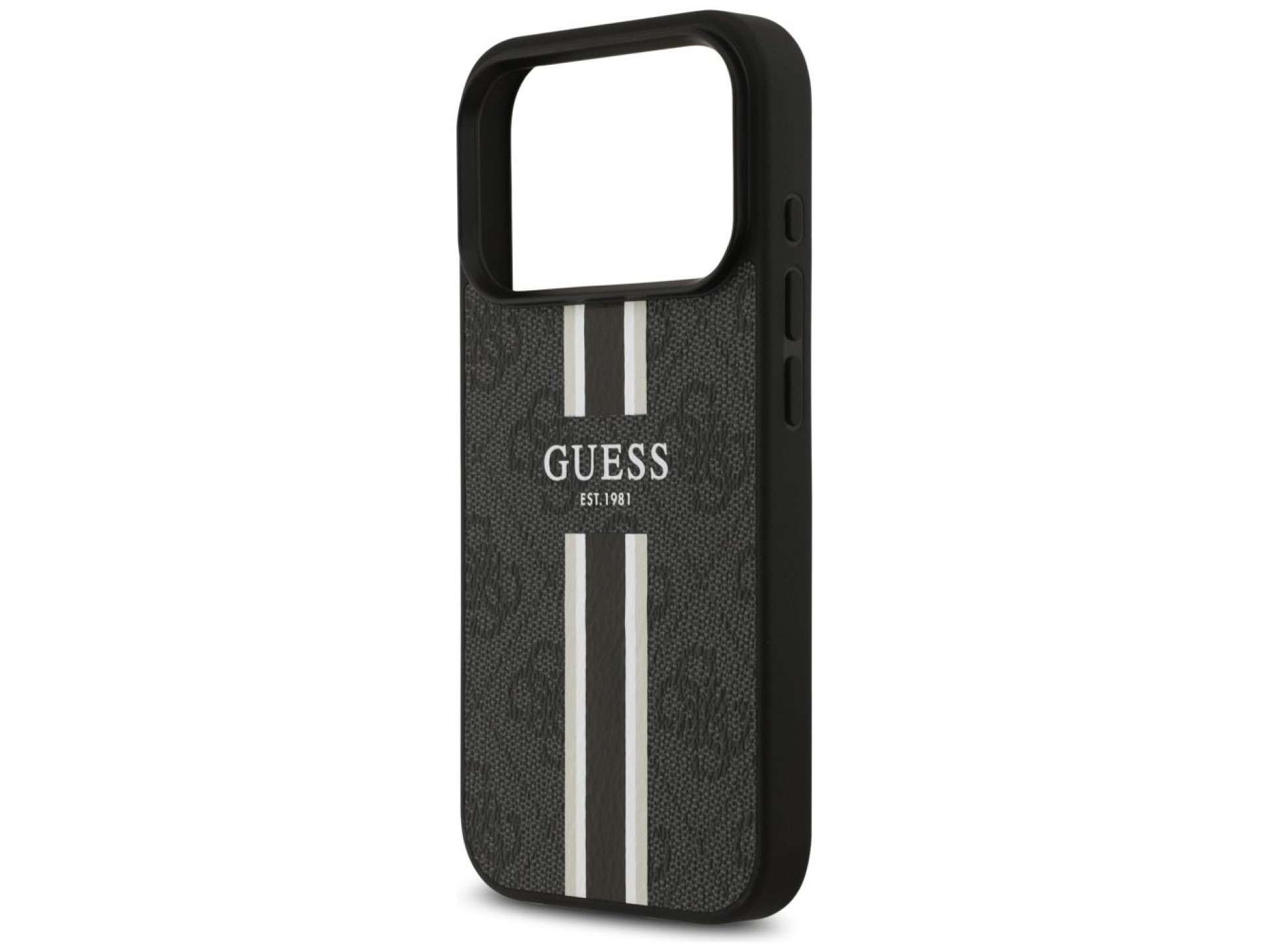 Capa Guess 4G com estampa de listras e MagSafe para iPhone 17 Pro - preta