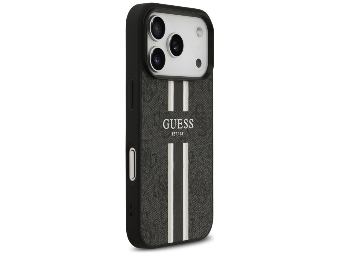 Capa Guess 4G com estampa de listras e MagSafe para iPhone 17 Pro - preta
