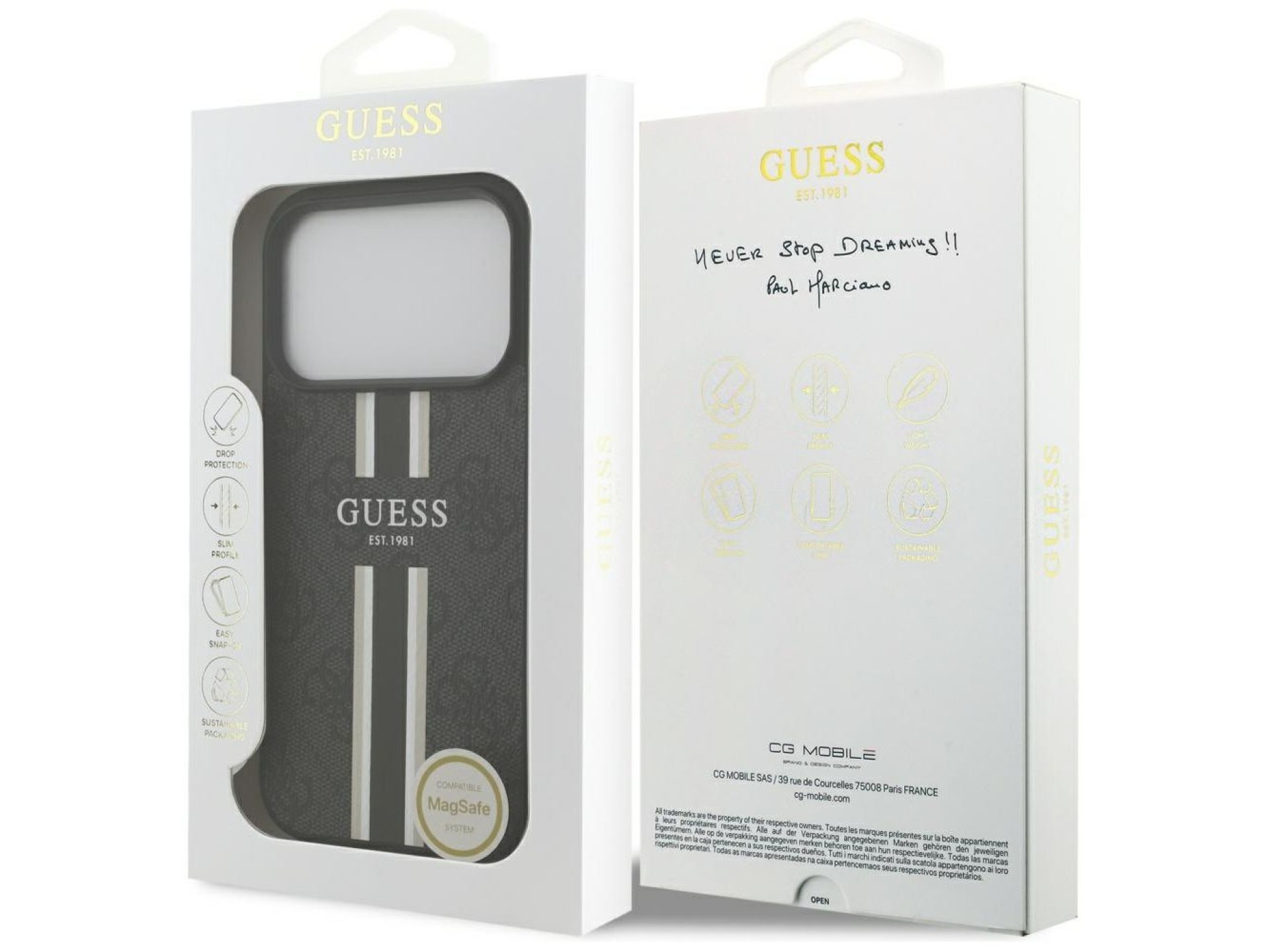 Capa Guess 4G com estampa de listras e MagSafe para iPhone 17 Pro - preta