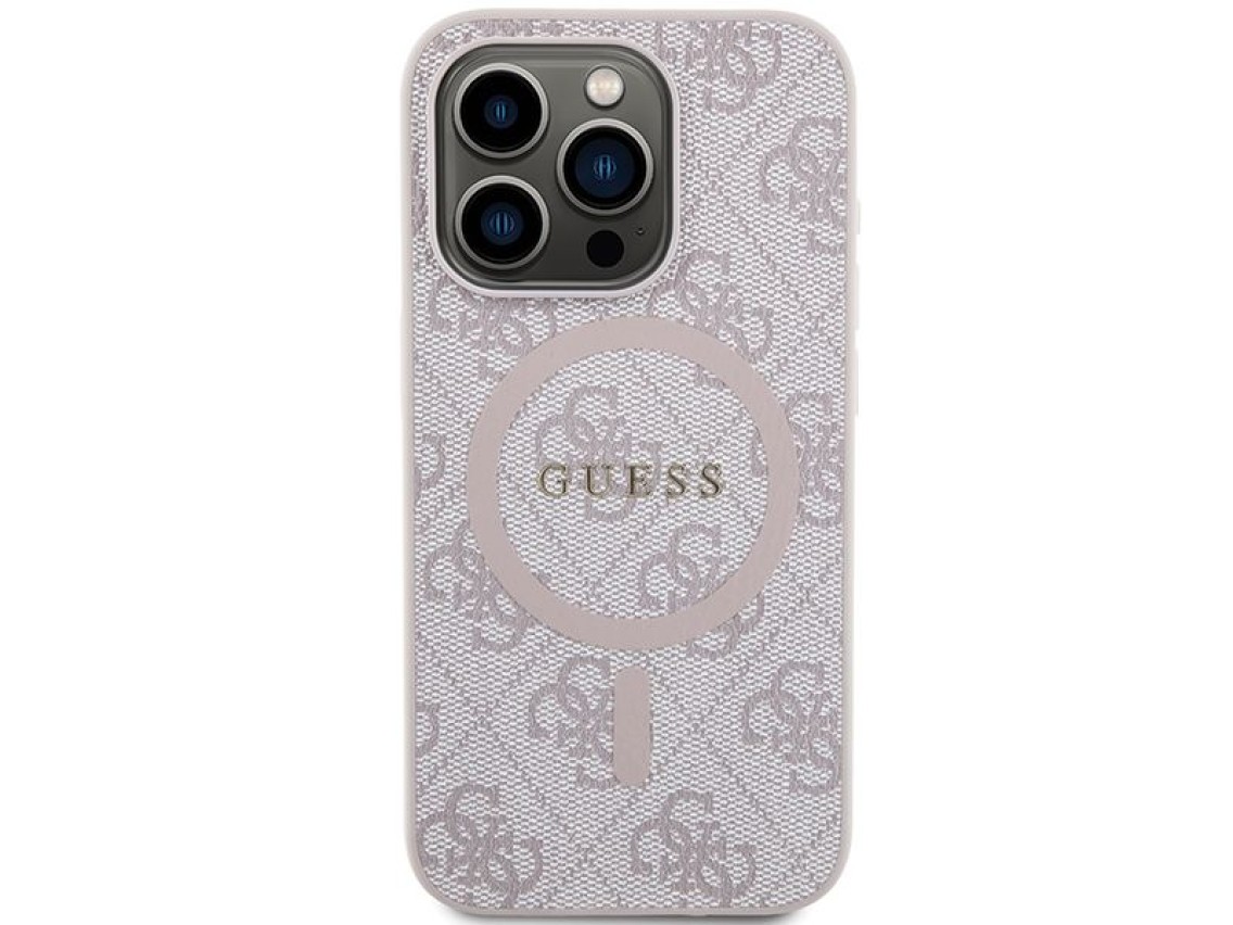 Guess 4G Collection Leather Metal Logo MagSafe Case for iPhone 15 Pro Max - Pink